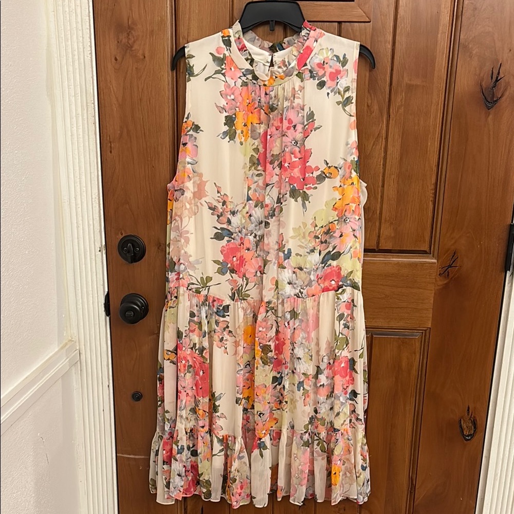 Maison Tara Cream Ruffled Tiered Midi Dress